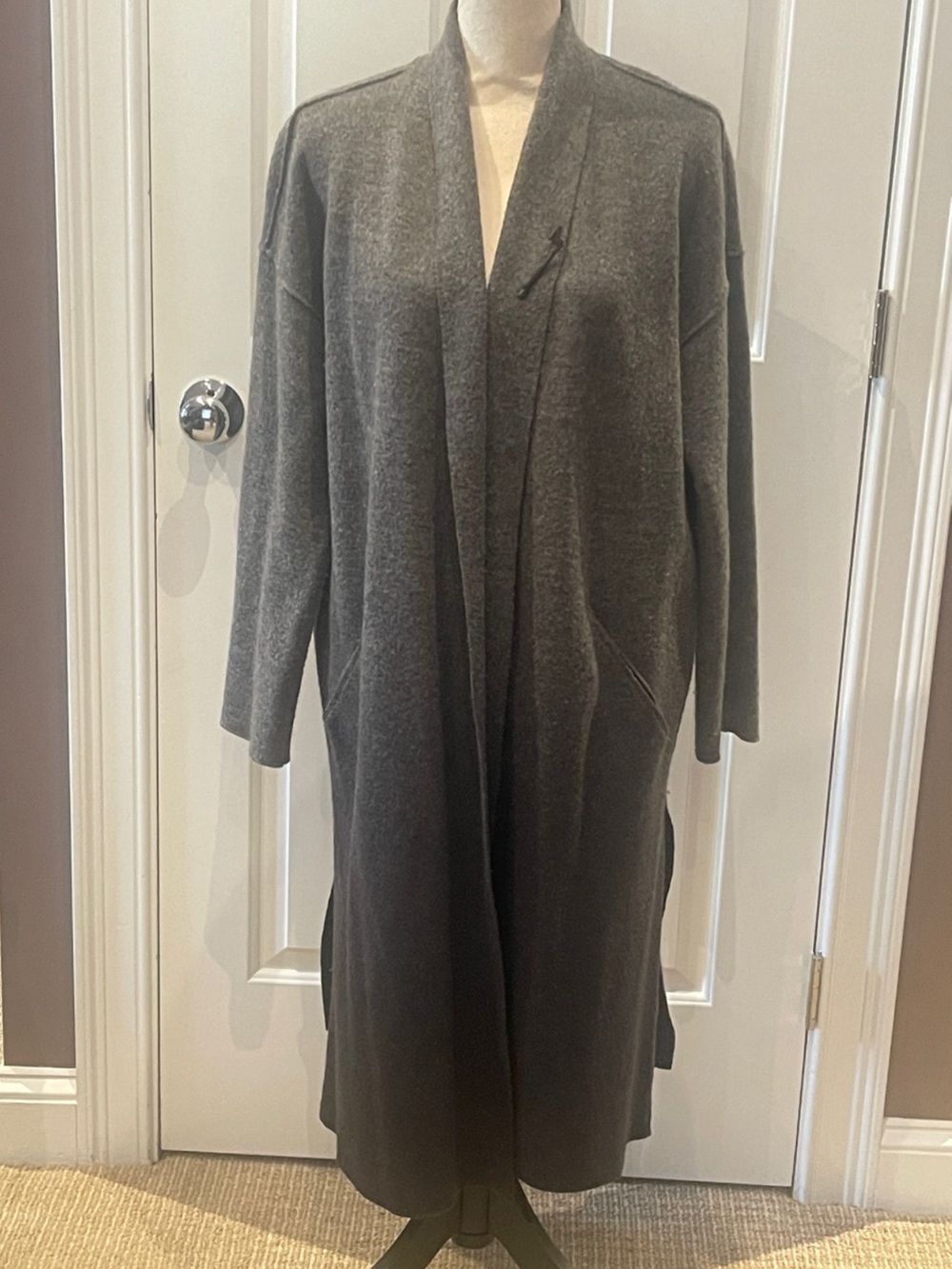 Eileen Fisher Boiled Wool Ombré Long Coat Cardigan with Pin